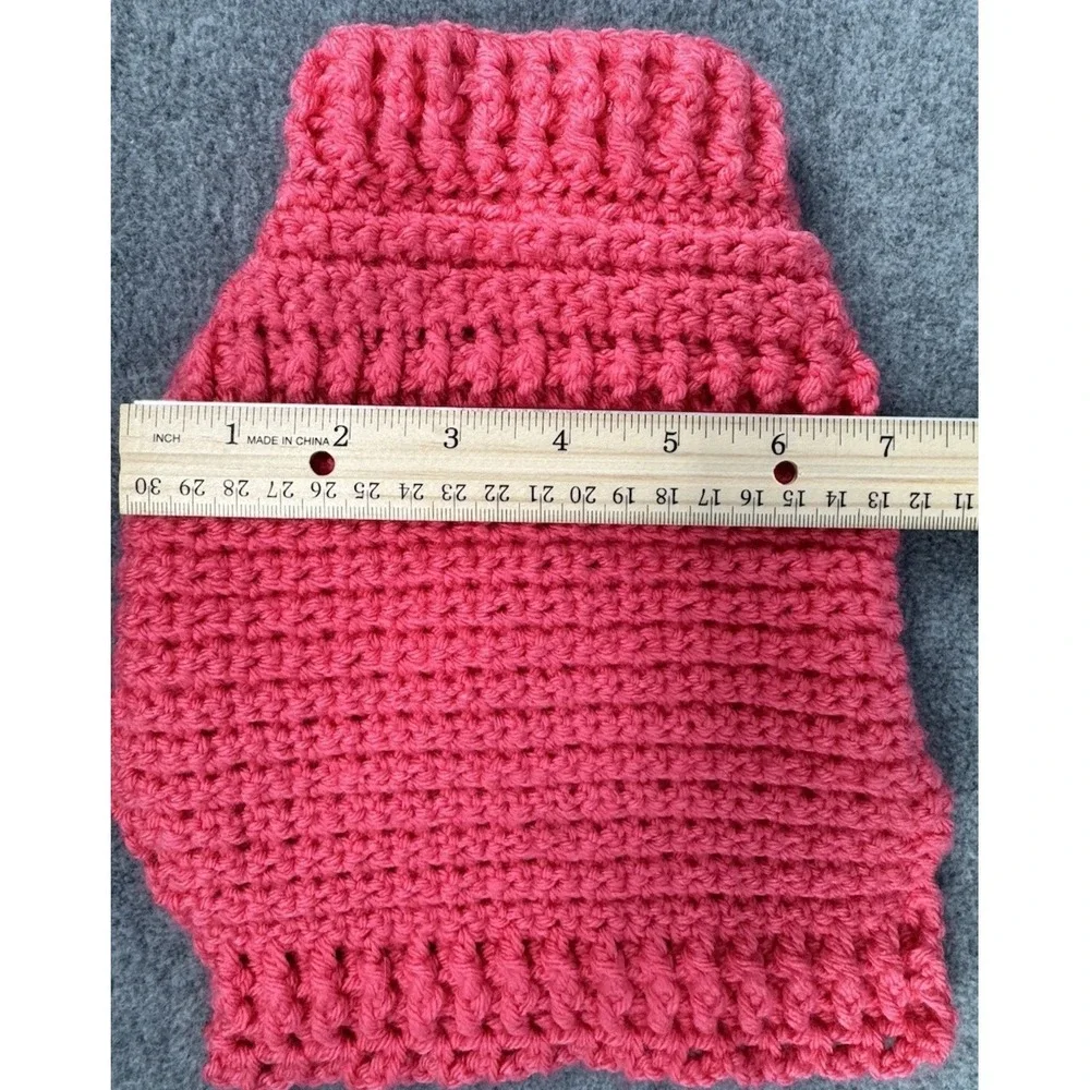 Extra Small Dog Sweater Crochet Bright Pink Rhinestone Button